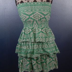 Mint green and white print tube dress